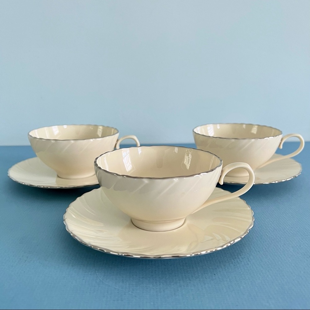 Vintage Lenox‎ Weatherly Platinum Teacup & Saucer 6 Piece Set